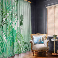 Aotearoa Maori Wahine Window Curtain Fantail Bird Green Gold Marble LT05 - Polynesian Pride