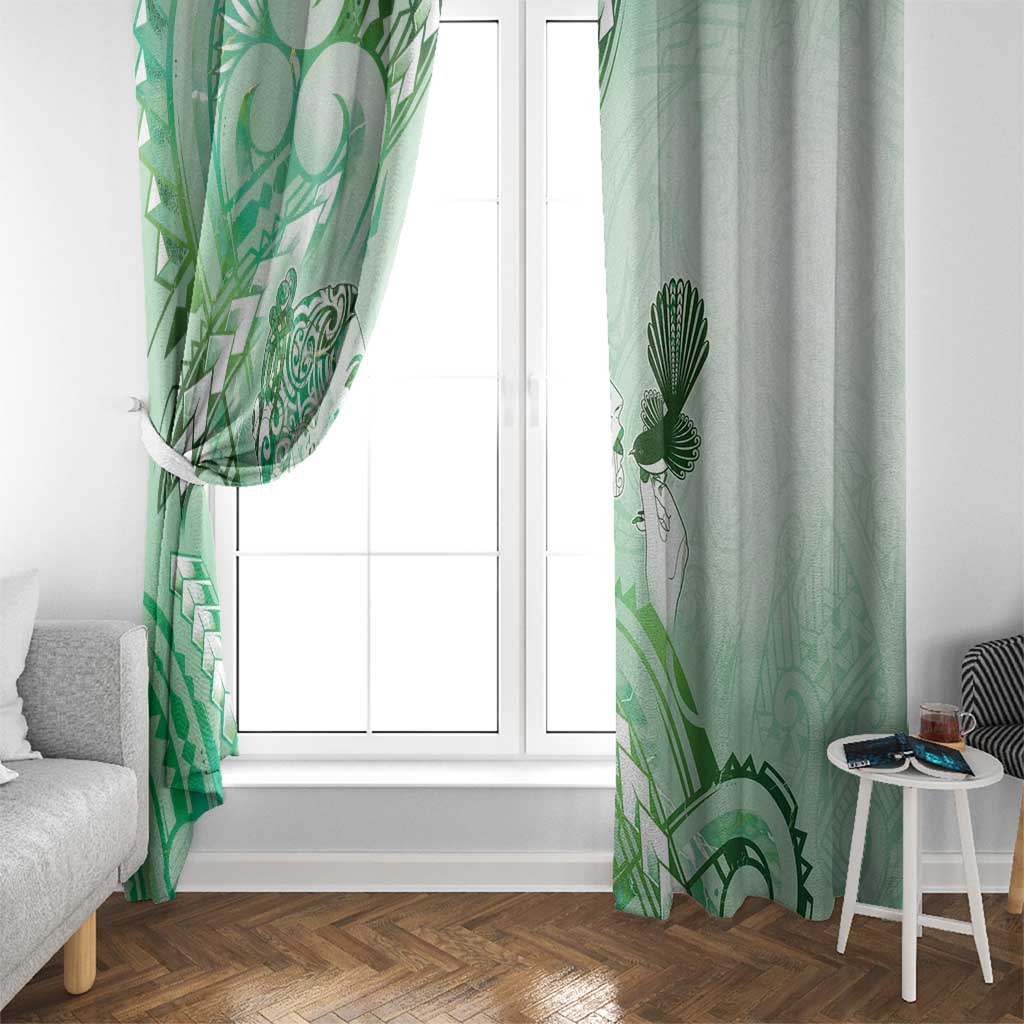 Aotearoa Maori Wahine Window Curtain Fantail Bird Green Gold Marble LT05 - Polynesian Pride