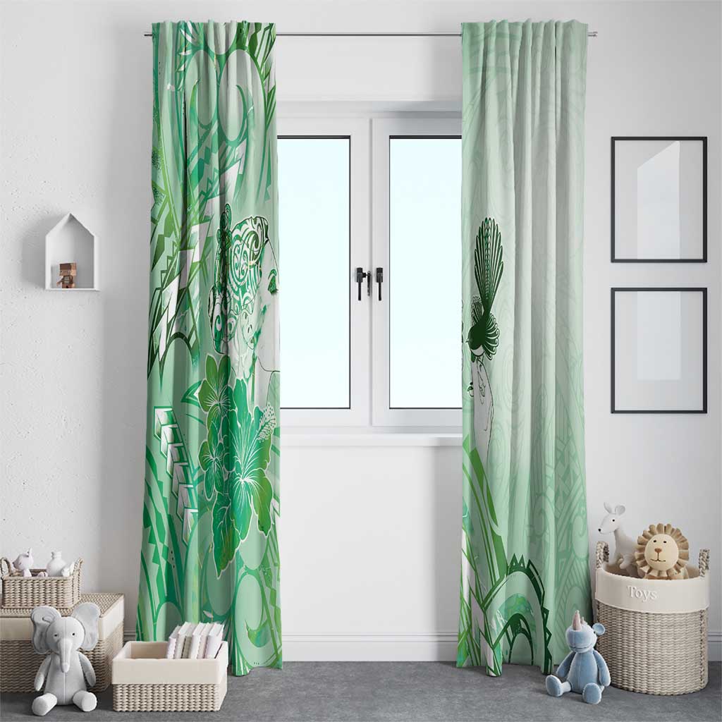 Aotearoa Maori Wahine Window Curtain Fantail Bird Green Gold Marble LT05 - Polynesian Pride