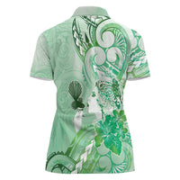 Aotearoa Maori Wahine Women Polo Shirt Fantail Bird Green Gold Marble