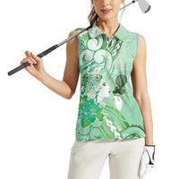 Aotearoa Maori Wahine Women Sleeveless Polo Shirt Fantail Bird Green Gold Marble