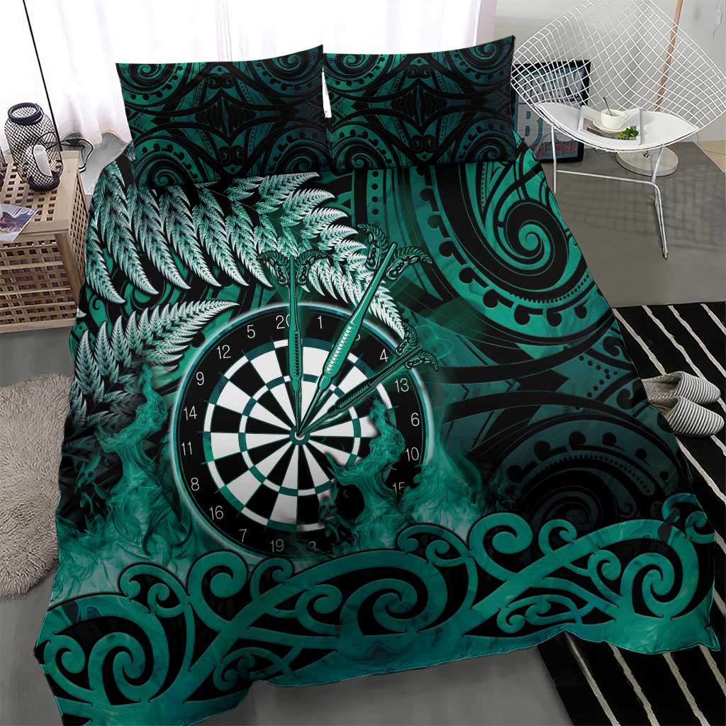 New Zealand Darts Bedding Set Maori Koru Dartboard Turquoise Flame