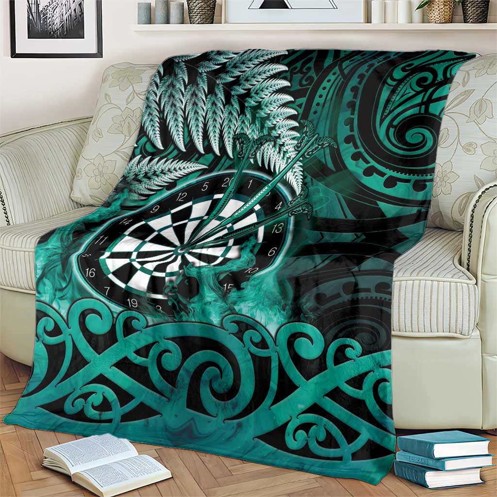 New Zealand Darts Blanket Maori Koru Dartboard Turquoise Flame