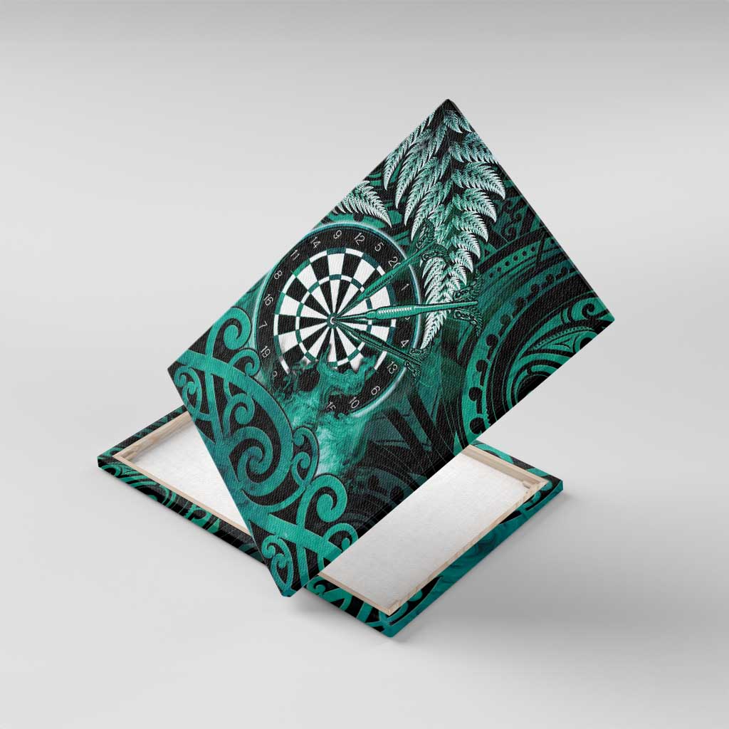 New Zealand Darts Canvas Wall Art Maori Koru Dartboard Turquoise Flame