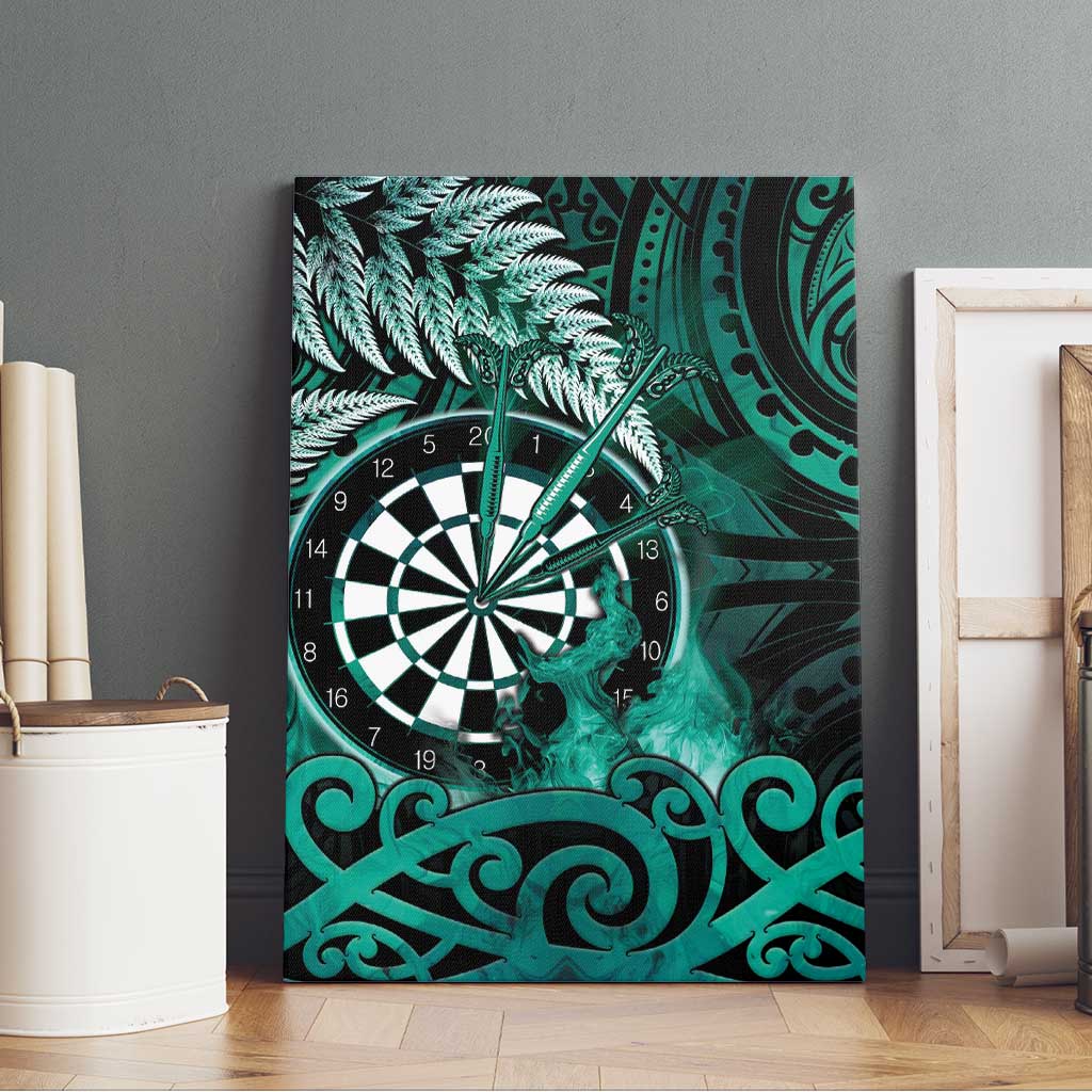 New Zealand Darts Canvas Wall Art Maori Koru Dartboard Turquoise Flame