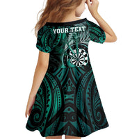 Personalised New Zealand Darts Family Matching Mermaid Dress and Hawaiian Shirt Maori Koru Dartboard Turquoise Flame