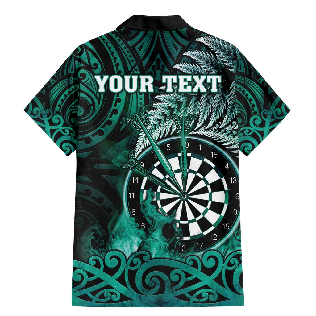 Personalised New Zealand Darts Family Matching Mermaid Dress and Hawaiian Shirt Maori Koru Dartboard Turquoise Flame