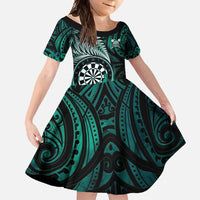 Personalised New Zealand Darts Family Matching Off Shoulder Maxi Dress and Hawaiian Shirt Maori Koru Dartboard Turquoise Flame