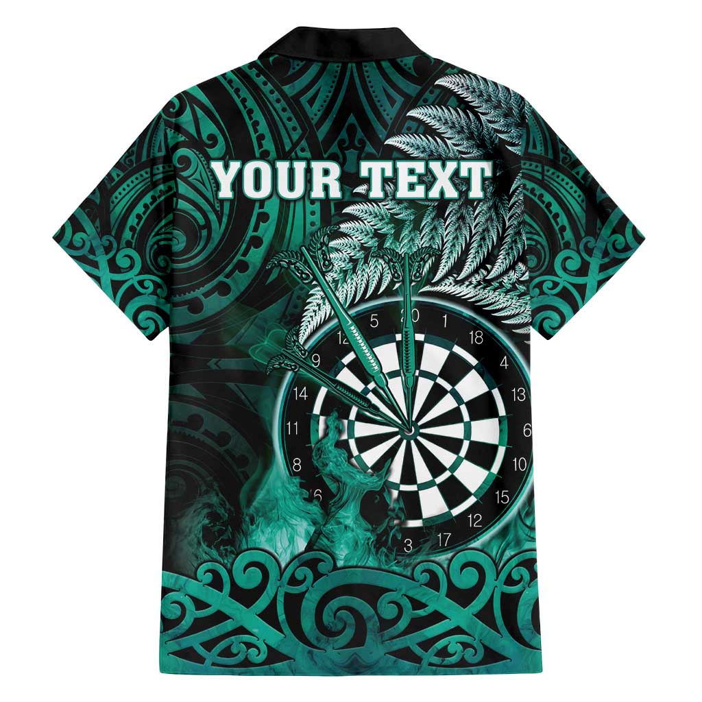 Personalised New Zealand Darts Family Matching Off Shoulder Maxi Dress and Hawaiian Shirt Maori Koru Dartboard Turquoise Flame