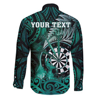 Personalised New Zealand Darts Family Matching Off Shoulder Maxi Dress and Hawaiian Shirt Maori Koru Dartboard Turquoise Flame