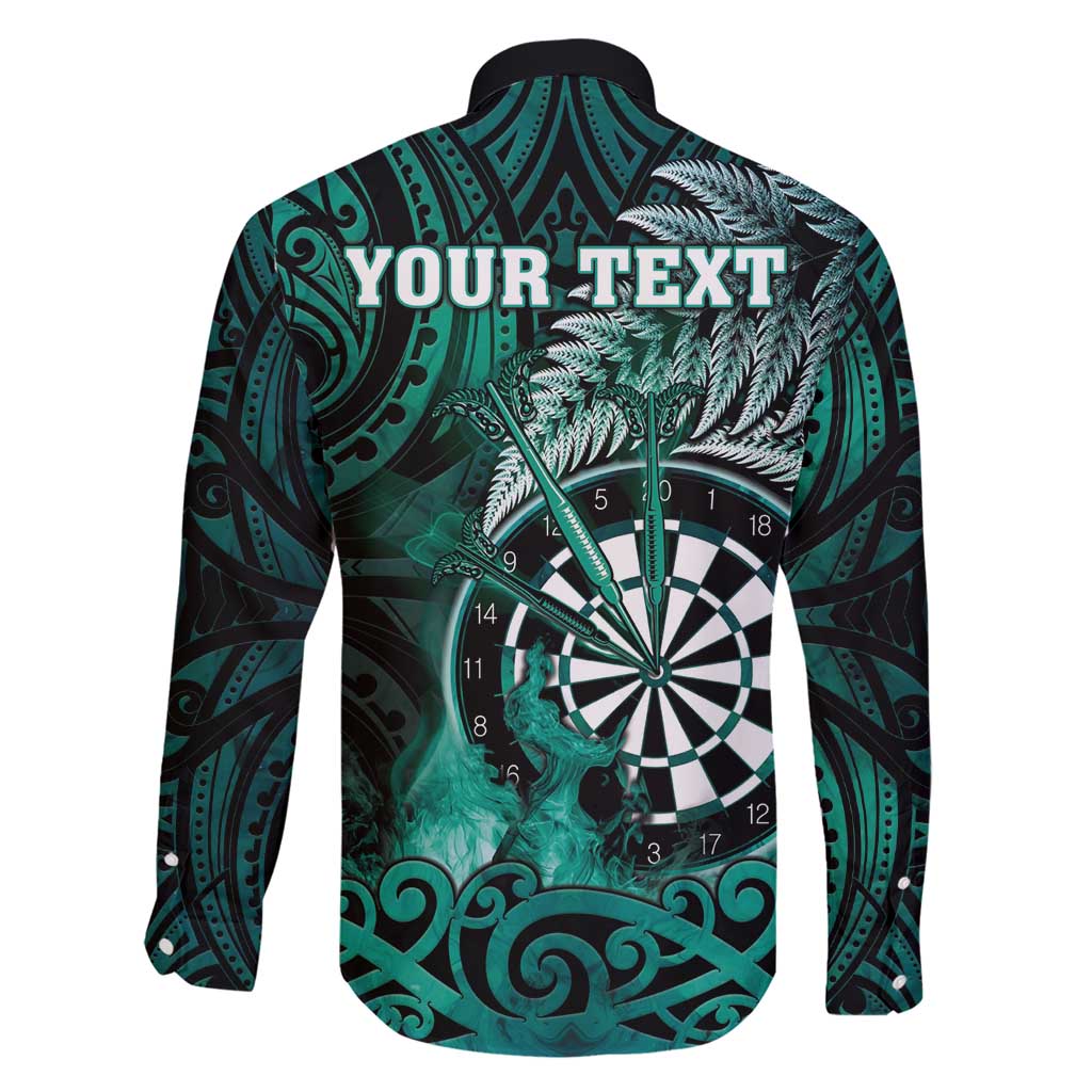 Personalised New Zealand Darts Family Matching Short Sleeve Bodycon Dress and Hawaiian Shirt Maori Koru Dartboard Turquoise Flame
