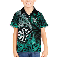 Personalised New Zealand Darts Family Matching Summer Maxi Dress and Hawaiian Shirt Maori Koru Dartboard Turquoise Flame