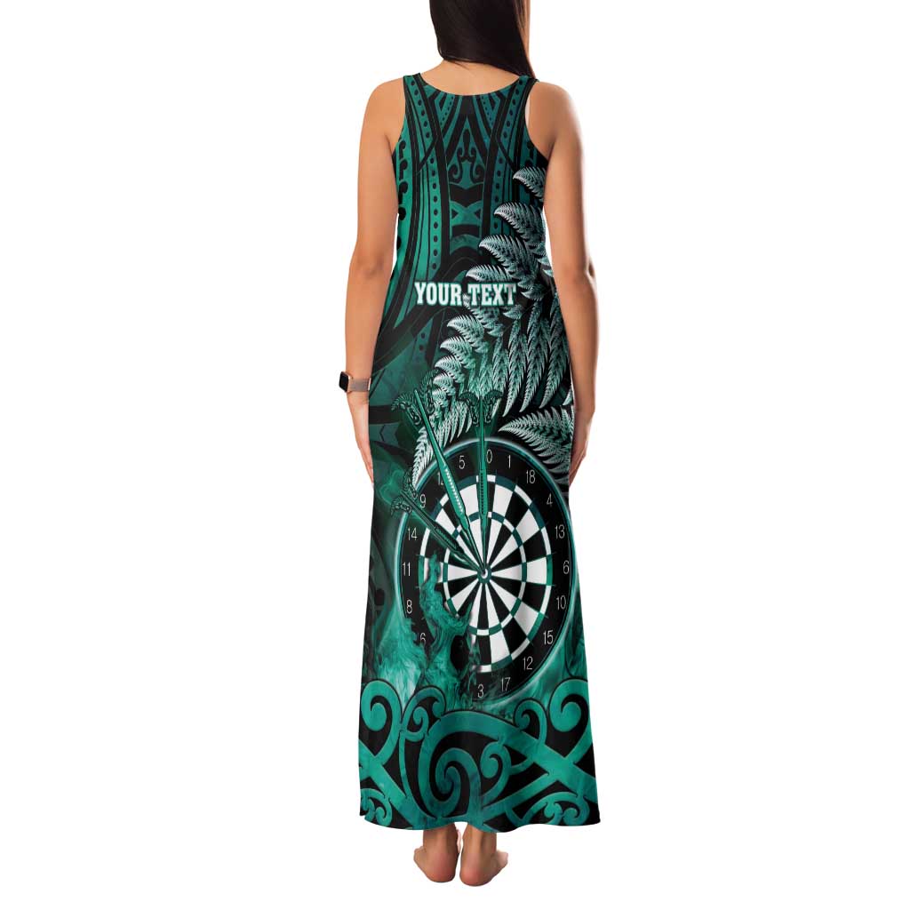 Personalised New Zealand Darts Family Matching Tank Maxi Dress and Hawaiian Shirt Maori Koru Dartboard Turquoise Flame