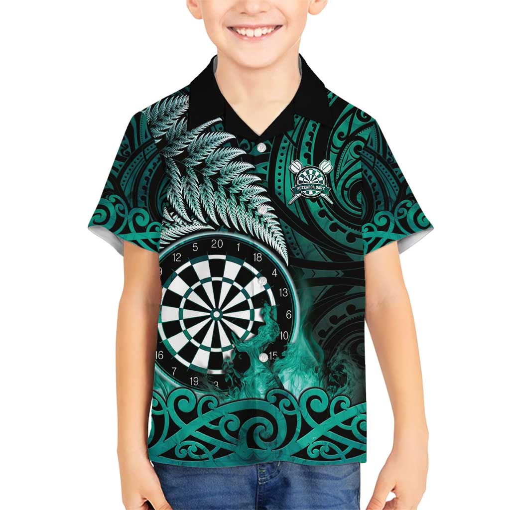 Personalised New Zealand Darts Family Matching Tank Maxi Dress and Hawaiian Shirt Maori Koru Dartboard Turquoise Flame