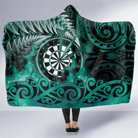 New Zealand Darts Hooded Blanket Maori Koru Dartboard Turquoise Flame