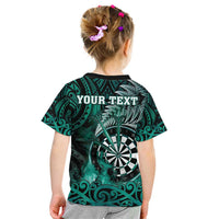Personalised New Zealand Darts Kid T Shirt Maori Koru Dartboard Turquoise Flame