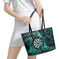 New Zealand Darts Leather Tote Bag Maori Koru Dartboard Turquoise Flame