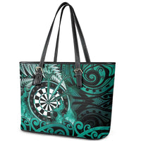 New Zealand Darts Leather Tote Bag Maori Koru Dartboard Turquoise Flame