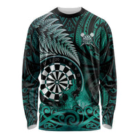 Personalised New Zealand Darts Long Sleeve Shirt Maori Koru Dartboard Turquoise Flame LT05 Unisex Turquoise - Polynesian Pride