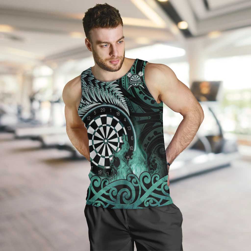 Personalised New Zealand Darts Men Tank Top Maori Koru Dartboard Turquoise Flame LT05 Turquoise - Polynesian Pride