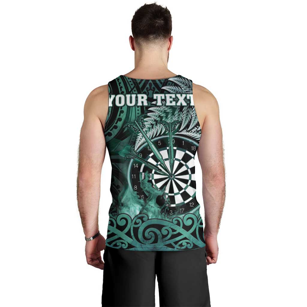 Personalised New Zealand Darts Men Tank Top Maori Koru Dartboard Turquoise Flame LT05 - Polynesian Pride