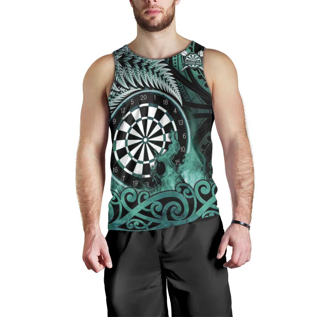 Personalised New Zealand Darts Men Tank Top Maori Koru Dartboard Turquoise Flame LT05 - Polynesian Pride