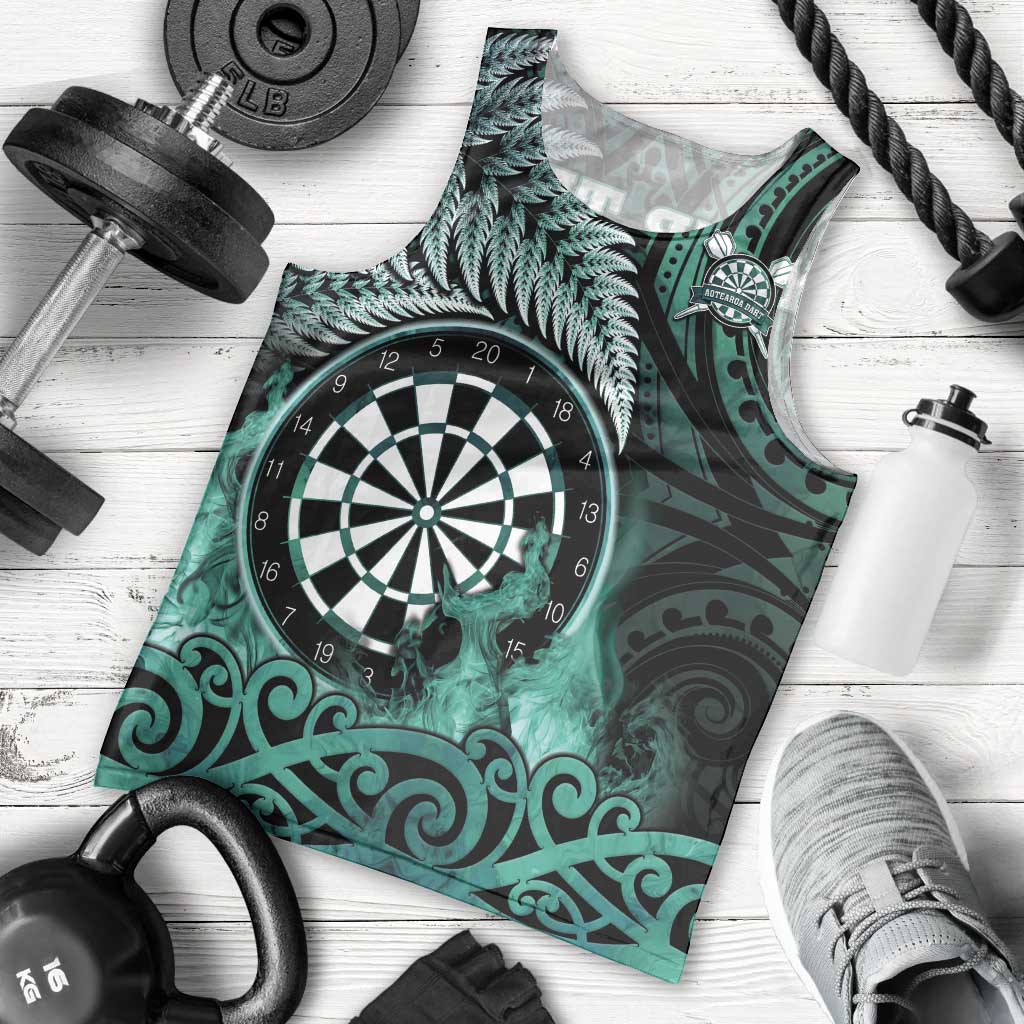 Personalised New Zealand Darts Men Tank Top Maori Koru Dartboard Turquoise Flame LT05 - Polynesian Pride