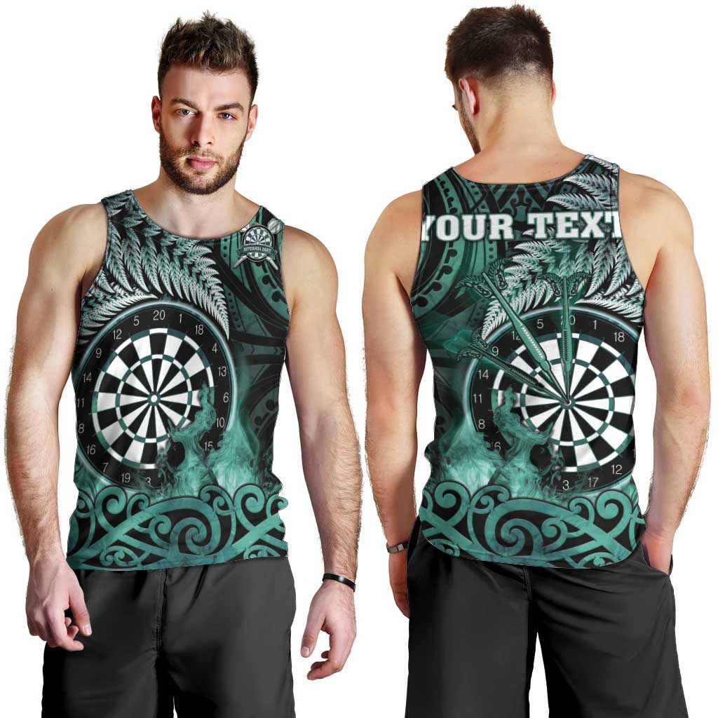 Personalised New Zealand Darts Men Tank Top Maori Koru Dartboard Turquoise Flame LT05 - Polynesian Pride