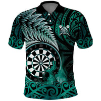 Personalised New Zealand Darts Polo Shirt Maori Koru Dartboard Turquoise Flame