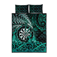 New Zealand Darts Quilt Bed Set Maori Koru Dartboard Turquoise Flame