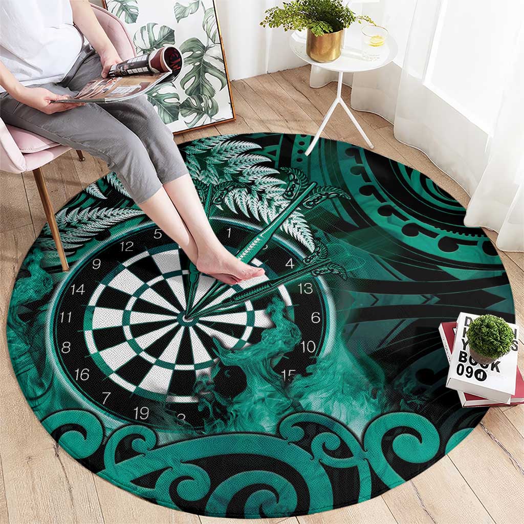 New Zealand Darts Round Carpet Maori Koru Dartboard Turquoise Flame