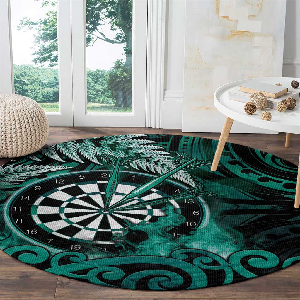 New Zealand Darts Round Carpet Maori Koru Dartboard Turquoise Flame