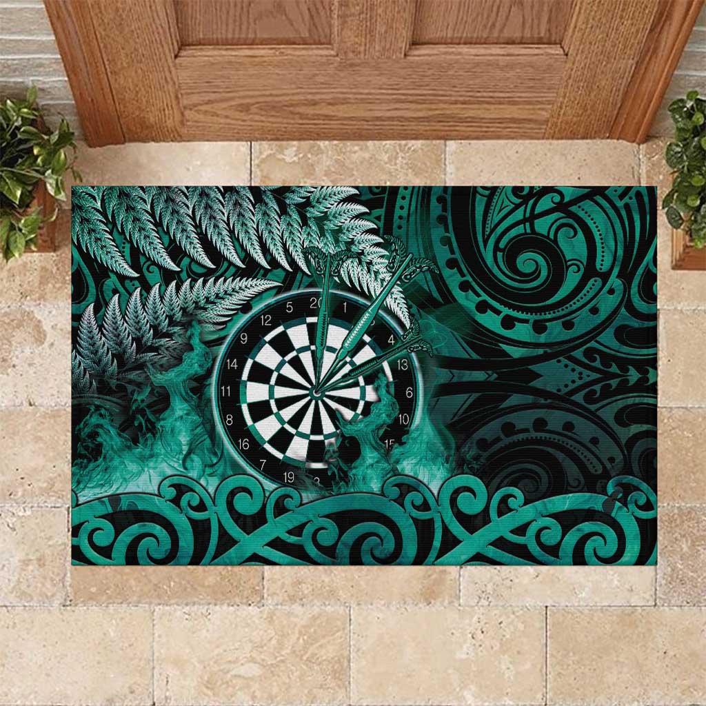 New Zealand Darts Rubber Doormat Maori Koru Dartboard Turquoise Flame