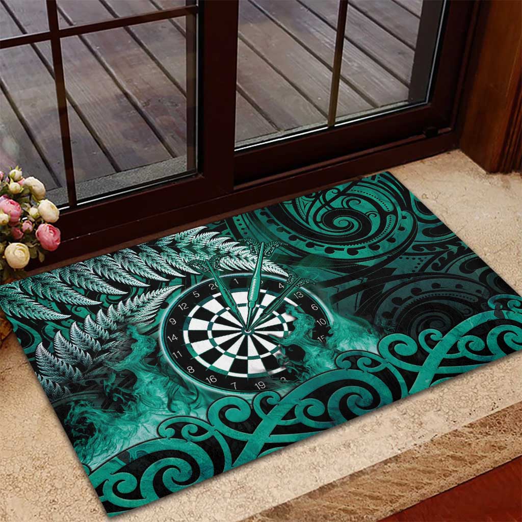 New Zealand Darts Rubber Doormat Maori Koru Dartboard Turquoise Flame