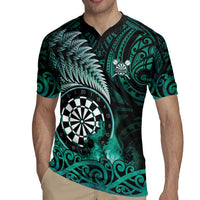 Personalised New Zealand Darts Rugby Jersey Maori Koru Dartboard Turquoise Flame