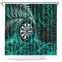 New Zealand Darts Shower Curtain Maori Koru Dartboard Turquoise Flame