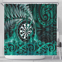 New Zealand Darts Shower Curtain Maori Koru Dartboard Turquoise Flame
