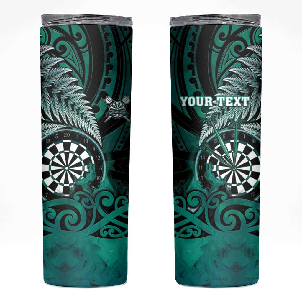 Personalised New Zealand Darts Skinny Tumbler Maori Koru Dartboard Turquoise Flame