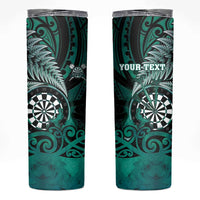 Personalised New Zealand Darts Skinny Tumbler Maori Koru Dartboard Turquoise Flame