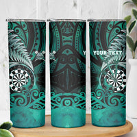 Personalised New Zealand Darts Skinny Tumbler Maori Koru Dartboard Turquoise Flame