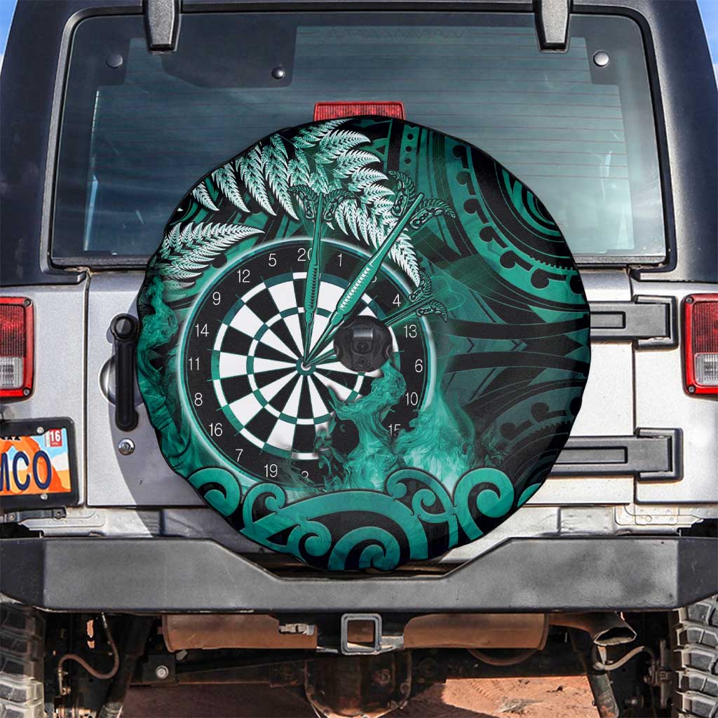 New Zealand Darts Spare Tire Cover Maori Koru Dartboard Turquoise Flame