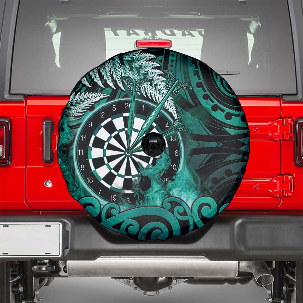 New Zealand Darts Spare Tire Cover Maori Koru Dartboard Turquoise Flame