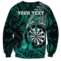 Personalised New Zealand Darts Sweatshirt Maori Koru Dartboard Turquoise Flame LT05 - Polynesian Pride