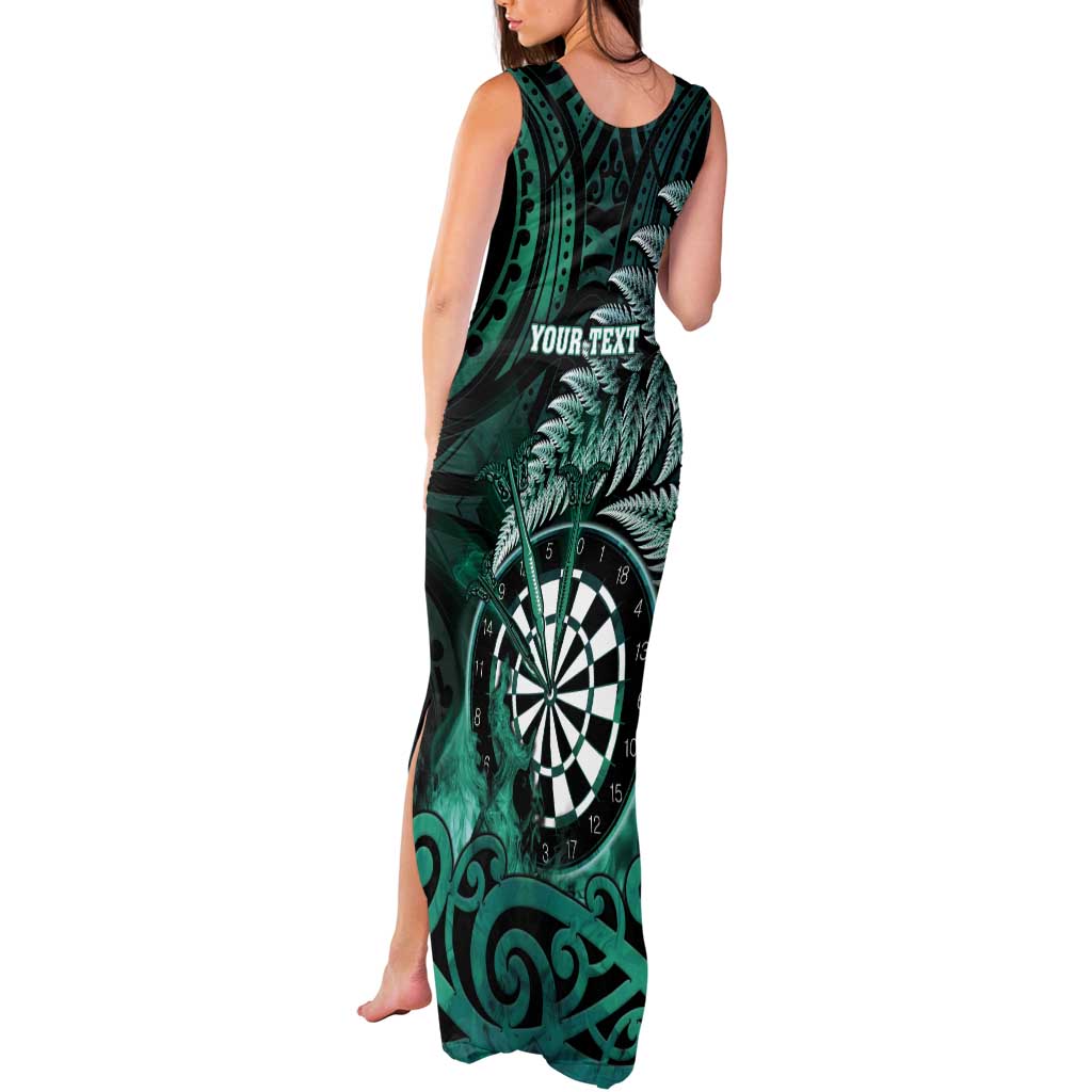 Personalised New Zealand Darts Tank Maxi Dress Maori Koru Dartboard Turquoise Flame