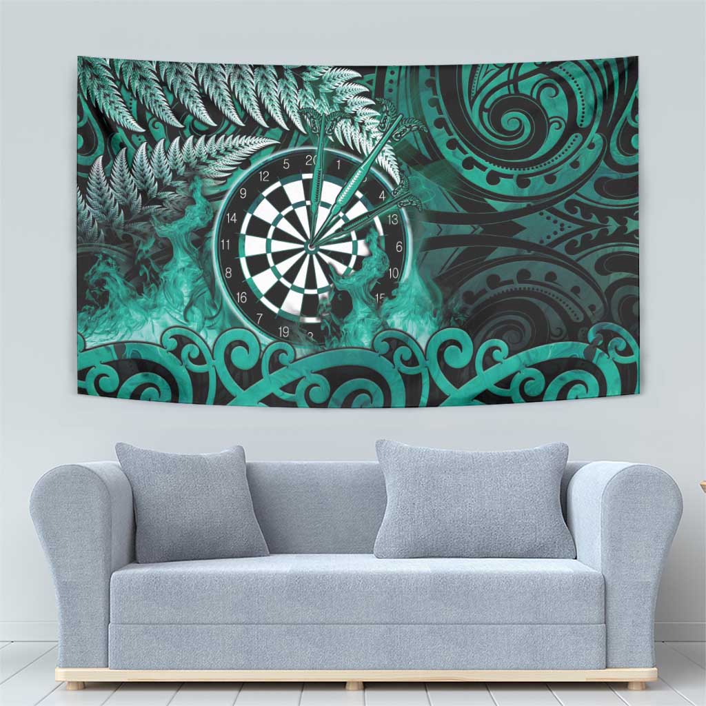 New Zealand Darts Tapestry Maori Koru Dartboard Turquoise Flame