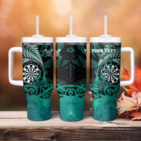 Personalised New Zealand Darts Tumbler With Handle Maori Koru Dartboard Turquoise Flame