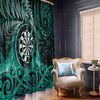 New Zealand Darts Window Curtain Maori Koru Dartboard Turquoise Flame