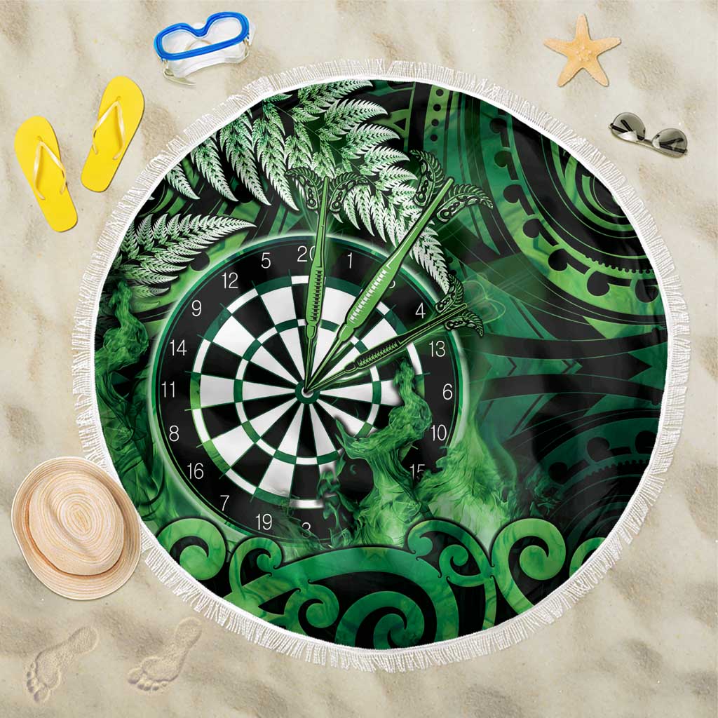 New Zealand Darts Beach Blanket Maori Koru Dartboard Green Flame