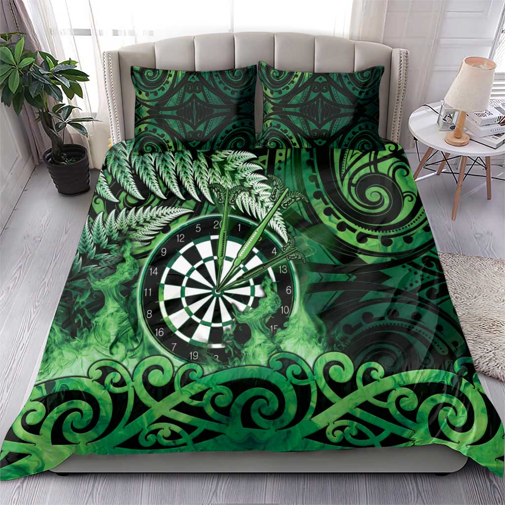 New Zealand Darts Bedding Set Maori Koru Dartboard Green Flame