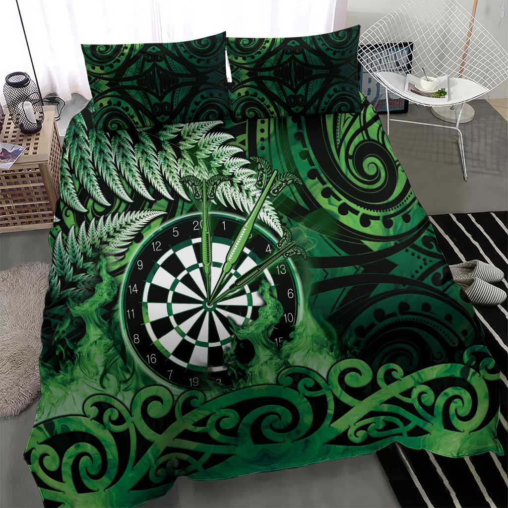 New Zealand Darts Bedding Set Maori Koru Dartboard Green Flame